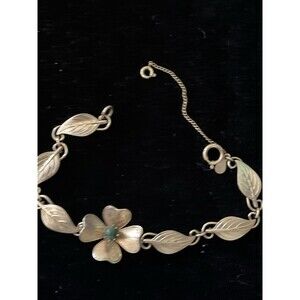 Vintage Amco  1/20 14kGF  Green Stone Flower & Leaf link 7” bracelet